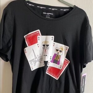 Karl Lagerfeld Black Graphic Tee with Playing Cards